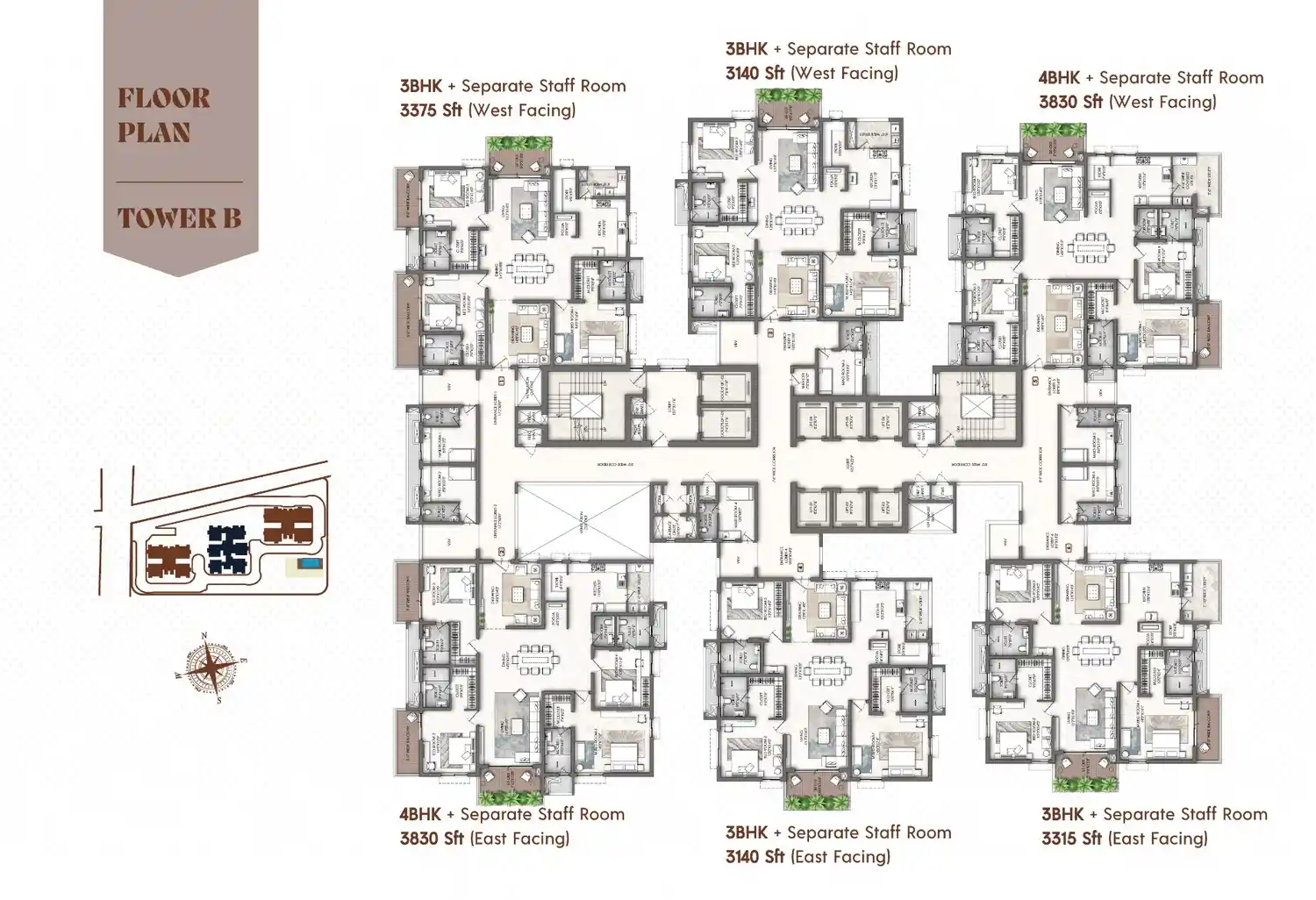 Sample floor plan for 3 BHK apartments at Hiranandani Greater Noida